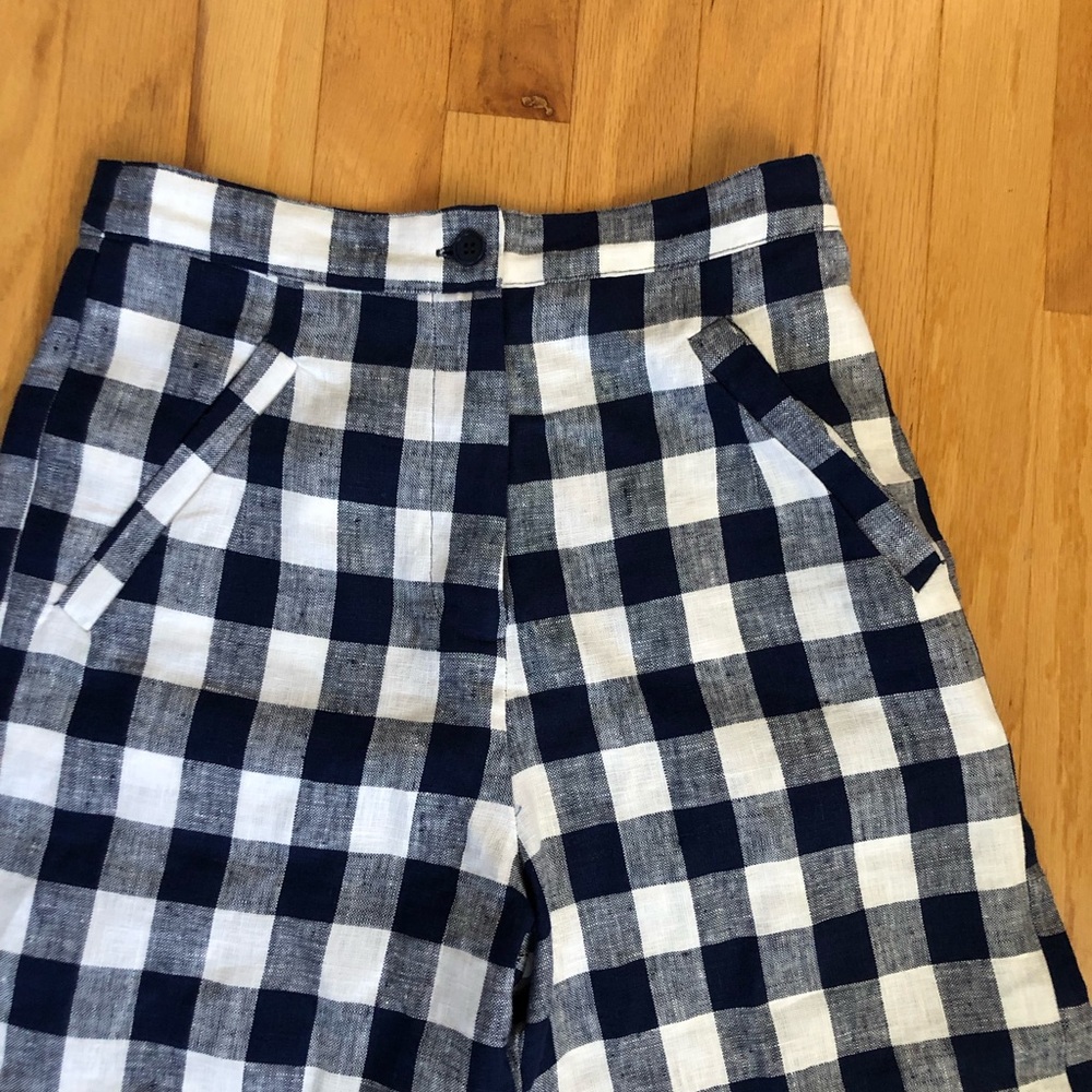 Checked Navy & White Wide-Leg Pants
